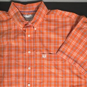 Panhandle Rough Stock Mens XL Orange Plaid Short Sleeve Western Shirt R1D6364